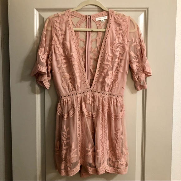 Honey Punch Plunging Lace Romper in Mauve - Picture 2 of 6
